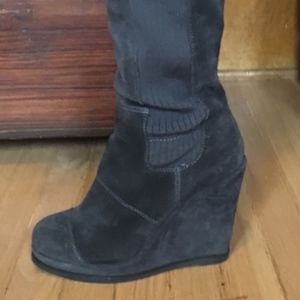 Gray suede knee high boot